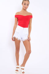 Red Bardot Bodysuit with V dip front - Hettie-Bodysuits