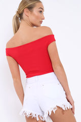 Red Bardot Bodysuit with V dip front - Hettie-Bodysuits