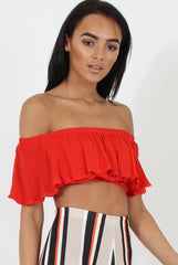 Red Bardot Crop Top - Adelaide-Crop Tops