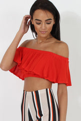 Red Bardot Crop Top - Adelaide-Crop Tops