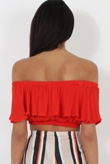 Red Bardot Crop Top - Adelaide-Crop Tops