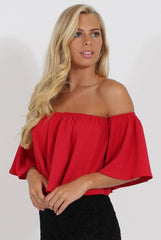 Red Bardot Crop Top - Bryony-Crop Tops