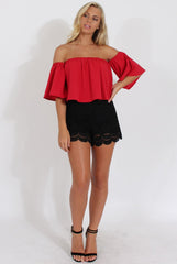 Red Bardot Crop Top - Bryony-Crop Tops