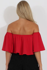 Red Bardot Crop Top - Bryony-Crop Tops