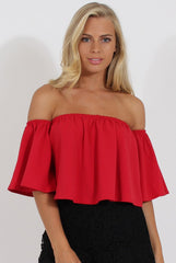 Red Bardot Crop Top - Bryony-Crop Tops