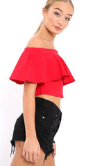 Red Bardot Crop Top - Justine-Tops