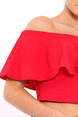 Red Bardot Crop Top - Justine-Tops