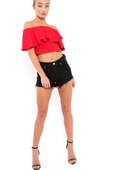 Red Bardot Crop Top - Justine-Tops