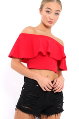 Red Bardot Crop Top - Justine-Tops