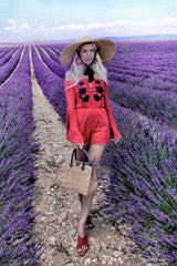 Red Bardot Embroidered Playsuit - Siena-Playsuits