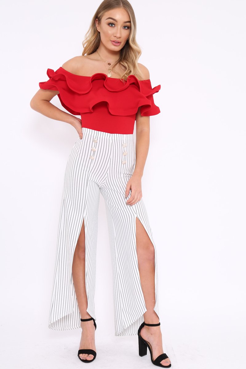 Red Bardot Extreme Frill Bodysuit - Diandra-Bodysuits