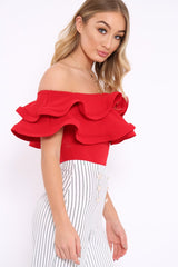 Red Bardot Extreme Frill Bodysuit - Diandra-Bodysuits