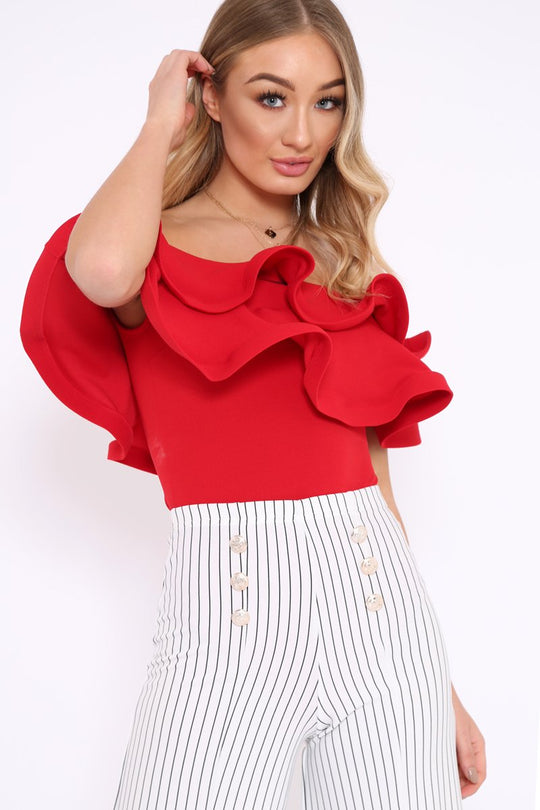Red Bardot Extreme Frill Bodysuit - Diandra