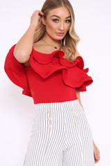Red Bardot Extreme Frill Bodysuit - Diandra-Bodysuits