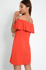Red Bardot Frill Button Front Dress - Julissa-Dresses