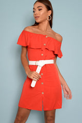 Red Bardot Frill Button Front Dress - Julissa-Dresses