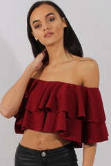 Red Bardot Frill Crop Top - Flissy-Tops