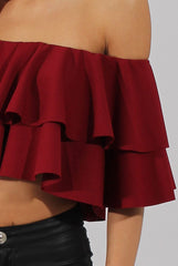 Red Bardot Frill Crop Top - Flissy-Tops