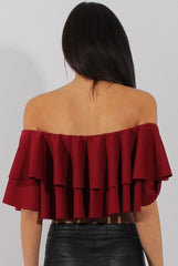 Red Bardot Frill Crop Top - Flissy-Tops