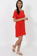 Red Bardot Frill Dress - Ophelia-Dresses