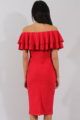 Red Bardot Frill Dress - Serena-Dresses