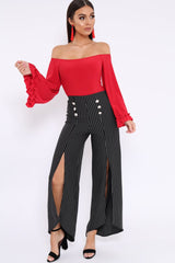 Red Bardot Frill Flare Sleeve Bodysuit - Sofiya-Bodysuits