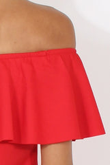Red Bardot Frill Layer Bodysuit - Olga-Bodysuits