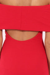 Red Bardot Frill Open Back Midi Dress - Trish-Dresses