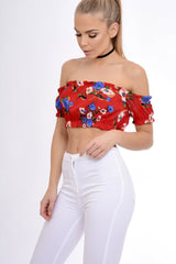 Red Bardot Gypsy Crop Top - Valentina-Crop Tops