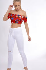 Red Bardot Gypsy Crop Top - Valentina-Crop Tops