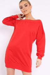 Red Bardot Sweater Dress - Ariel-Dresses