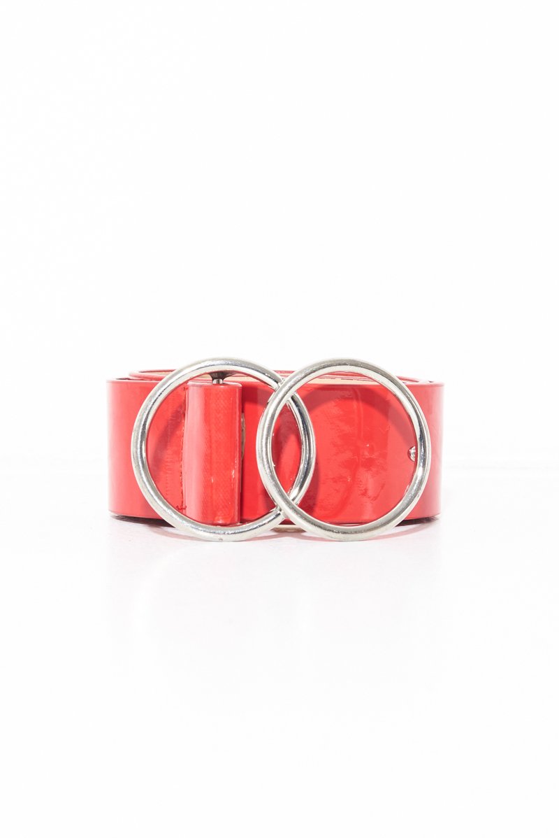 Red Basic Patent Double Circle Belt - Tansy-Belts