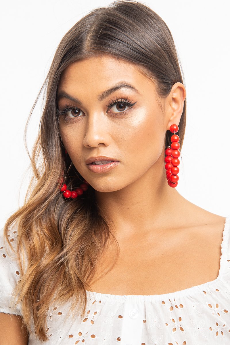 Red Beaded Hoop Earring - Amyja-Jewellery
