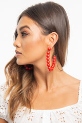 Red Beaded Hoop Earring - Amyja-Jewellery
