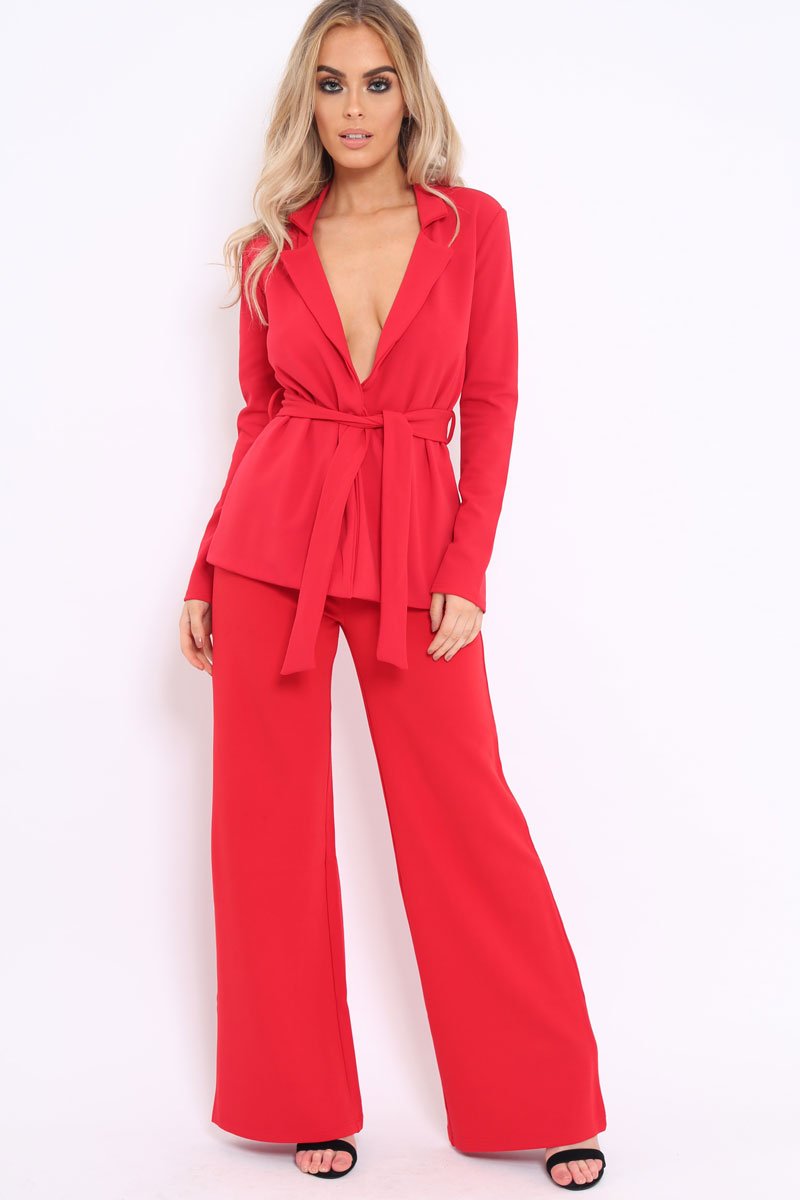 Red Belted Blazer - Kenna-Jackets