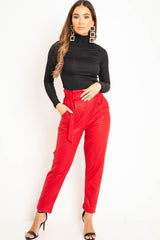 Red Belted Croc Print Tapered Trousers - Aasia-Trousers