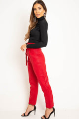 Red Belted Croc Print Tapered Trousers - Aasia-Trousers