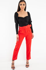 Red Belted Tapered Peg Trousers - Jessika-Trousers