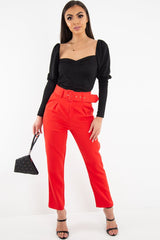 Red Belted Tapered Peg Trousers - Jessika-Trousers
