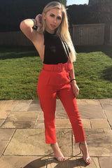 Red Belted Tapered Peg Trousers - Jessika-Trousers