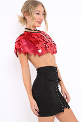 Red Big Disc Sequin Cape - Lizzie-Tops