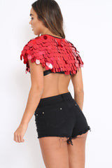 Red Big Disc Sequin Cape - Lizzie-Tops