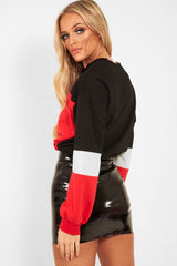 Red Black And Grey Elasticated Cropped Jumper - Dani-Crop Jumper