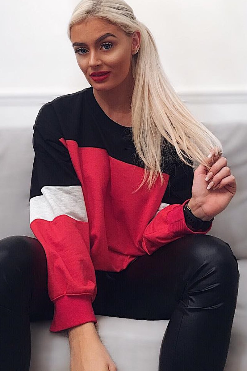 Red Black And Grey Elasticated Cropped Jumper - Dani-Crop Jumper