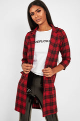 Red Black Check Longline Blazer - Wrenn-Jackets