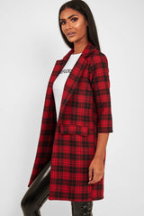 Red Black Check Longline Blazer - Wrenn-Jackets