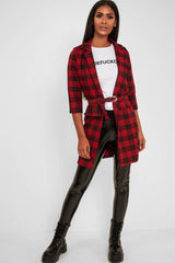 Red Black Check Longline Blazer - Wrenn-Jackets