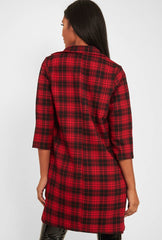 Red Black Check Longline Blazer - Wrenn-Jackets