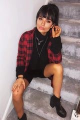 Red Black Check Longline Blazer - Wrenn-Jackets