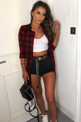 Red Black Check Longline Blazer - Wrenn-Jackets